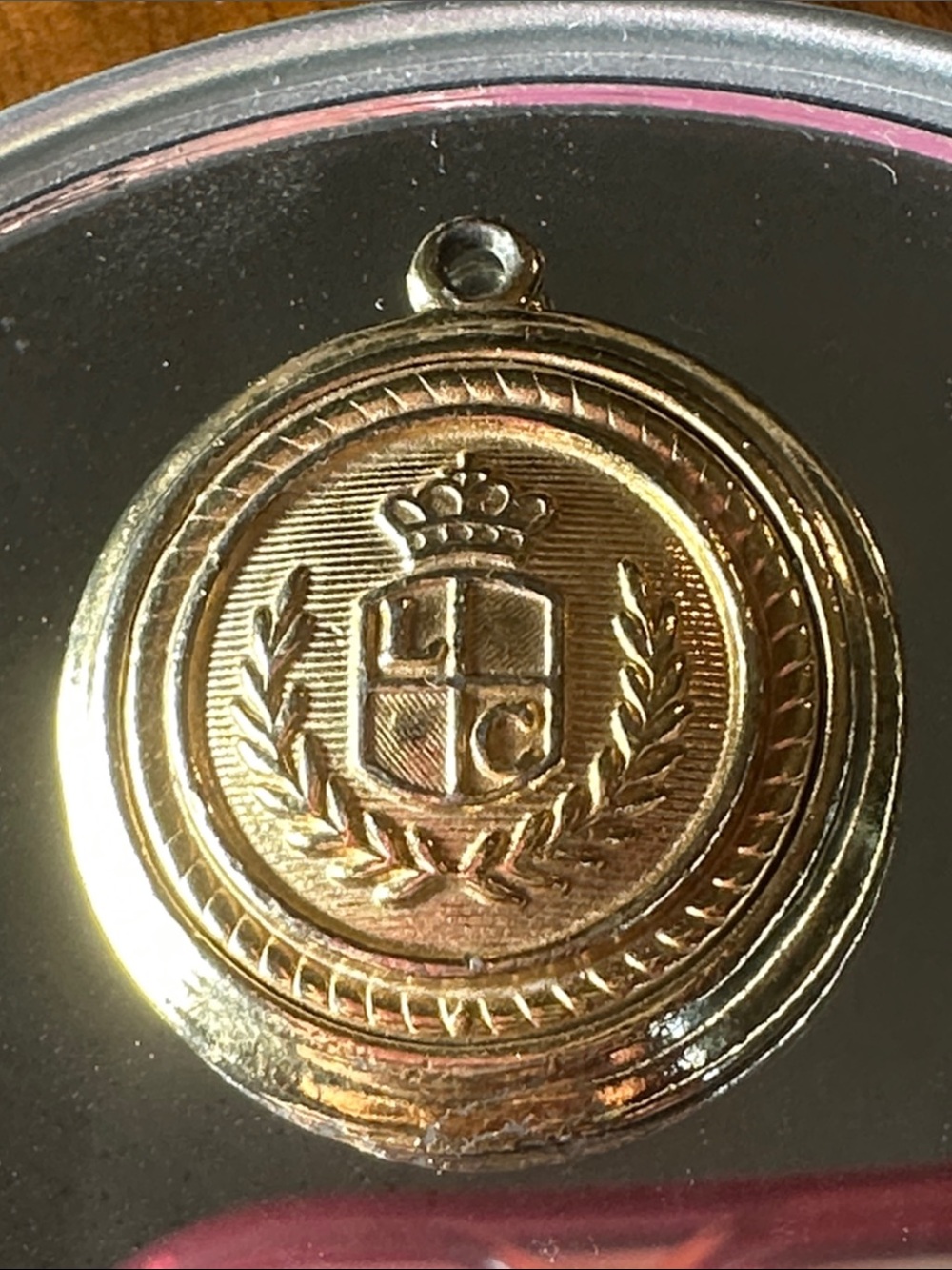 Vintage Liz Claiborne Gold Tone‎ Crest Pendant with Crown and Laurel